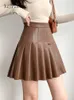 Skirts JulyPalette Spring Summer Pleated Leather Skirts Women A-line Short Skirts Streetwear High Waist Female Faux Leather Skirts 230418