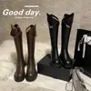 Stövlar Autumn and Winter Women Knee-High Boots Natural Leather 22-25cm Cowhide Upper Modern Boots Side Zip Western Boots Platform Boots 231117