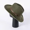 Berets Felt Fedora Hat For Women And Men Classic Vintage Wide Brim Winter Panama With Belt-Buckle Black Coffee Green Color