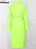 Women's Wool Blends Nerazzurri Spring Autumn Long Oversized Bright Green Pink Patent Leather Trench Coat for Women Sashes Luxury Designer ClothesL231118