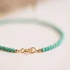 Strand Very Fine 2mm Natural Turquoise Bracelet Womens Single Circle Beaded 14k Gold Plated Handmade Jewelry