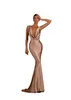 Elegant Simple Champagne Plus Size Mermaid Bridesmaid Dresses Deep V Neck Pleats Draped Formal Gowns Wedding Guest Party Maid of Honor Gowns Custom Made