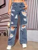 Jeans pour femmes Harajuku Femmes Mode Cargo Street Ripped Détails Jambe droite Denim Pantalon Simple Casual Baggy Pantalon Mujer 231117