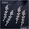 Dangle & Chandelier Fashion Cubic Zirconia Leaf Dangle Drop Earrings For Elegant Women Cz Crystal Long Tassel Bridal Wedding Dhgarden Otgo2