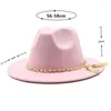 Berets Classic Fedora Hat With Pearl Tassel Chain Woollen Jazz Men and Women Big Brim Fashion Flat Panama