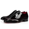 2023 Hommes Chaussures Habillées Casual Designers De Luxe Véritable En Cuir Verni Rivets Rouge Chaussure Noir Plat Hommes Business Party De Mariage Oxfords