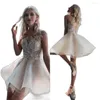 Party Dresses Short Homecoming Prom Jewel Neck Lace Appliqued Sleeveless Mini Cocktail Dress Gowns Plus Size