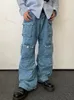 Mäns jeans y2k stil multi-pocket verktyg jeans mäns amerikanska retro street harajuku byxor tvättade mopping byxor ungdomskläder 230418