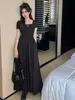 Vestidos casuais básicos designer designer verão novo estilo de celebridade francesa pescoço quadrado manga curta elegante e versátil, fino plissado preto longo 9xsc z9d9