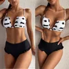 Dames badkleding zwarte witte print ruches bikini micro push up zwempak 2023 dames biquini tweedelige pak zwembaden zwemmen groothandel