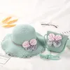 Ensemble de sac à chapeau pour enfants, Protection solaire d'été, chapeau de plage de princesse, visière à nœud, chapeau de paille pour fille, chapeau de pêcheur pour bébé