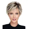 Synthetic Wigs WHIMSICAL W Short Straight Ombre Blonde with Bang for Women Natural Hair Dark Roots Heat Resistant 230417