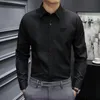 Designer Men's Stretch Dress Shirts For Mens Lapel Slim Casual Button Down Shirt Muscle Fit Spring Autumn Long Sleeve Tops kläder