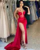 Dubaï Arabe Sexy Rouge Sirène Robes De Bal pour Femmes Filles Plus La Taille Paillettes Perlées Sans Bretelles Haut Côté Split Tenue De Soirée Robes De Fête D'anniversaire Sur Mesure