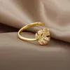 Pierścienie opaski sześcienne cyrkonia pozostawia pierścionki dla kobiet ze stali nierdzewnej Złoty kolor kolor 2022 Trend Wedding Pround Estetyczny biżuteria ANILLOS AA230417