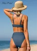 Women's Swimwear Cutout Bralette V-Front High Waist Bikini Set For Women Tank Top Two Pieces Swimsuit Beach Swimwear Bathing Suits 230418