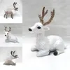 Christmas Decorations Gift White Reindeer Figurines Elk Plush Simulation Dolls Miniatures For Home Ornaments 231117