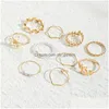 Bagues de bande Bohemian Wave Flower Rings Set pour femmes Vintage Géométrique Perle Papillon Chaîne En Métal Knuckle 2022 Bijoux Tendance Dhgarden Oti5K