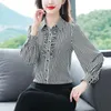 Dames blouses temperament kwaliteit shirt vrouwen 2023 lente gestreepte lange mouwen losse afslanke mode alles simple bellied top vrouw