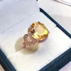 Anneaux de cluster Naturel Véritable Citrine Big Ring 925 Sterling Silver 10 12mm 4.5ct Gemstone Fine Bijoux pour femmes ou hommes X22363