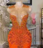 Exquisitos vestidos de noche naranjas para niñas negras Lentejuelas Cristal Africano aso ebi Mujeres vestidos de fiesta de graduación Bata de terciopelo