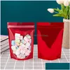 Bolsas de embalaje Plástico transparente Papel de aluminio rojo Autoadhesivo Bolsa de pie con orificio para colgar Bolsas con cierre resellable para alimentos Doypack LX5483 DHSRU