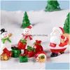 Dekoracje świąteczne Mini żywica świąteczna łosie santa claus ozdoby Wesołych dekoracji na figurki domowe miniatury Nowy rok Xmas Box Dhdxu