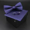 Neck Ties Solid Polyester Dots Bowtie Handkerchief Cufflinks Set Men Fashion Butterfly Party Wedding Bowties Without Box Novelty Gift 230418