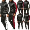 Men's Tracksuits Mens Pu Leather Hoodies Set Casual Sweatsuit Hooded Jacket And Pants Jogging Suit Tracksuits 231117