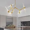 Nordic Glass Rod Led Ceiling Chandelier for Hall Dining Living Room Center Table Bedroom Pendant Lamp Home Decor Lusters Fixture