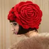 Chapéus de malha de boina bonés de inverno lã feminina doce e adorável flor