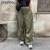 Damenhose Caprihose Hippie Y2K Cargohose Damen Niedrige Taille Jogginghose Kordelzugtaschen Baggy Hose mit weitem Bein Koreanische Vintage Weiße Fallschirmhose 230417