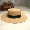 Wide Brim Hats Natural Superfine Flat Top Straw Hat Black And White Cloth Small Beach Sun Wild Summer