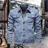 Designer denim jassen heren effen revers denim jassen mode motorfiets jeans jassen hommes slim fit katoen casual zwart blauwe jassen