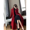 يمزج الصوف النسائي Mexzt Belt Long Coat Long Vintage Up Woolen Overcoat عرض الكورية ضمادة سميكة سترة الشتاء الأنيقة الأنيقة الأنيقة 231118