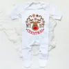 Salıncaklar benim 1. Noel baskı bebek babygrow Sleepsuit Bodysuit doğdu eve Hastane kıyafeti Noel partisi Bebek Uzun Kollu Romper 231117