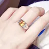 Bagues en grappe pour hommes Bague naturelle en argent sterling 925 véritable citrine carrée 8 8mm 2.5ct pierres précieuses pour femmes ou X22335