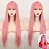 Synthetische pruiken Lolita Synthetische roze blonde pruik Long Streight Hair met pony Natuurlijke pruiken voor vrouwen Cosplay 230417