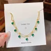 Pendant Necklaces French Romantic Metal Woven Mesh Chain Green Crystal Pendant Necklace 2022 New Neckchain for Womens Party Exquisite Jewelry Z0417