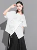 Camiseta de mujer EAM mujer flor blanca volantes cinta tamaño grande camiseta cuello redondo manga corta moda Primavera Verano 1DE8699 230417