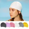 Bonnets de natation Femmes Bonnet de bain en silicone Adultes Imperméables Grands hommes Été Casquettes de plongée Chapeau de piscine Cheveux longs Oreille Protéger Flexible P230418