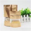 Packing Bags Gold With Window Stand Up Aluminum Foil Bag Lines Self Seal Food Storage Doypack Coffee Tea Snack Party Pouch Lx180 Dro Dhc8L