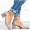 Sandaler Factory Direct Low Heels Women Ankle Strap Summer Shoes Female Plus Size 43 Block 2023 Casual