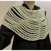 Halsdukar europeisk stil mode elegant pärla tassel wraps för lady collocation värd formell klänning handstickad udde sjal kvällsfest