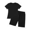 Women's Tracksuits 7 Colors Women 2pcs Short Set Solid Short Sleeve Slim T-Shirt Tops High Waist Elastic Band Shorts Set For Lady Yoga Workout Suit 230417