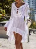 Kvinnors badkläder Summer Kvinnor Beachwear Sexig vit virkning Tunic Beach Wrap Dress Woman Badkläder Baddräkt Cover-ups Bikini Cover Up #Q719 230417