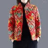 Giubbotti da donna Corto Retro Grande Fiore Giacca imbottita in cotone Stile cinese da donna Peonia Autunno Inverno Cappotto trapuntato ispessito Mujer