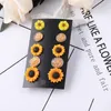 Stud Earrings 5pairs/set Daisy Sunflower Druzy Stainless Steel Resin Cabochon Flower Set For Women Jewelry Gift