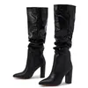 Buty Eilyken moda białe czarne kobiety kolanowe buty seksowne spiczaste palce kwadratowe obcasy panie na damskie poślizg na kobiecym butach rozmiar 35-42 231117