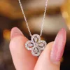 Popular 4 Leaf Clover Pendant Natural Diamonds Women's Jewelry Gold Necklace